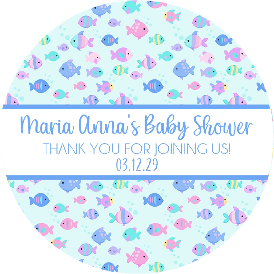 Under the sea baby shower stickers with colorful fish design