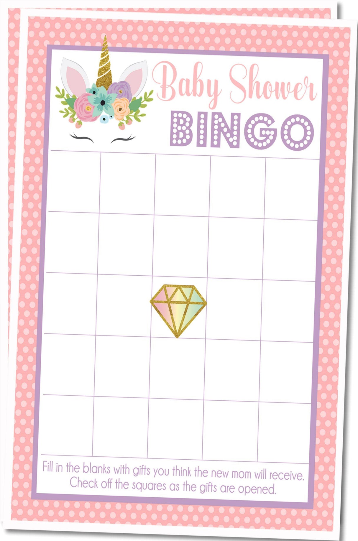 Unicorn Baby Shower Bingo Cards