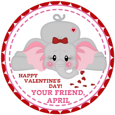Elephant Valentine Stickers – Personalized Elephant Classroom Valentine Favor Labels