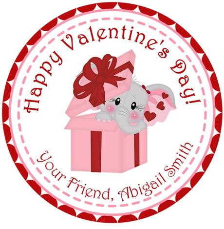 Elephant Valentine Stickers – Personalized Elephant Classroom Valentine Favor Labels