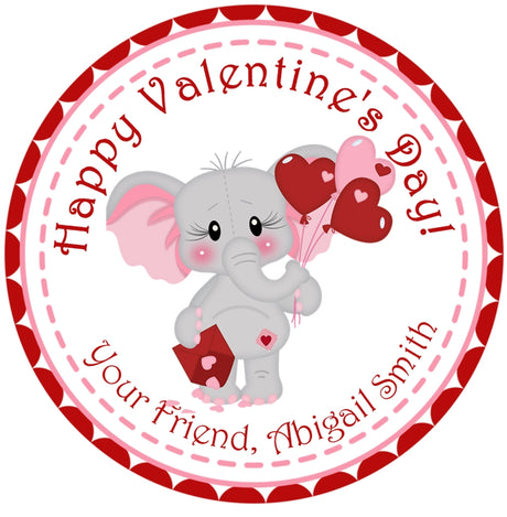 Elephant Valentine Stickers – Personalized Elephant Classroom Valentine Favor Labels