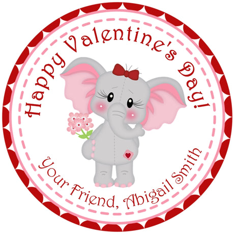 Elephant Valentine Stickers – Personalized Elephant Classroom Valentine Favor Labels