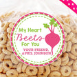 Valentine sticker with pink beet illustration and “My Heart Beets For You” phrase