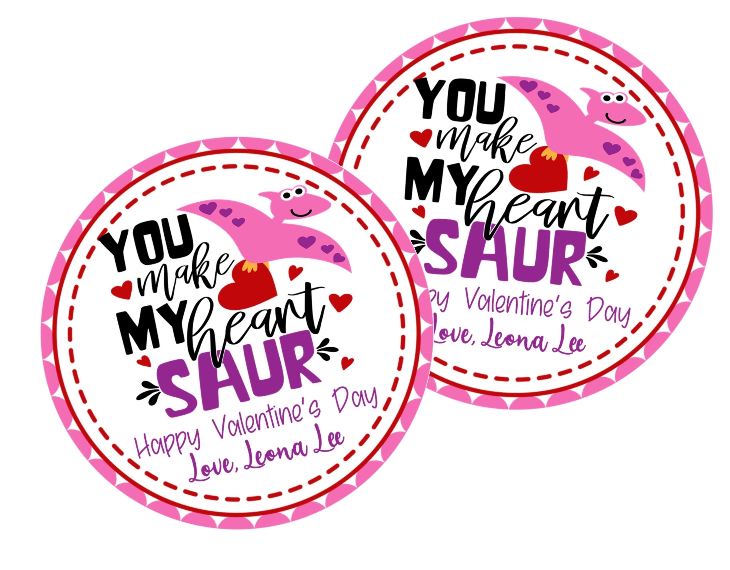 Dinosaur Valentine's Day Stickers