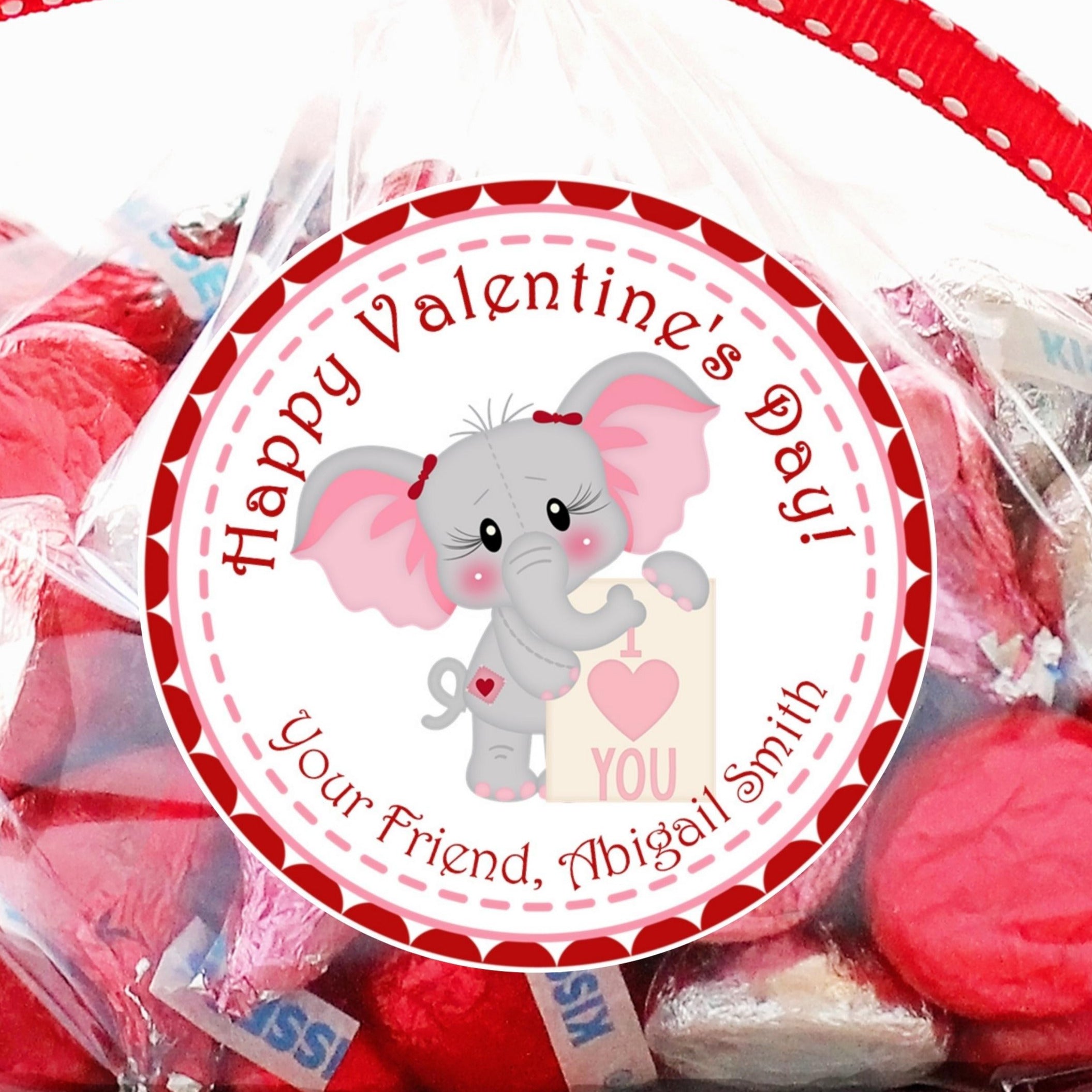 Pink Elephant Valentine Stickers