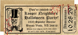 Vintage Halloween party invitation featuring antique Halloween artwork and admission ticket design