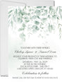 Watercolor eucalyptus wedding invitation featuring soft sage green leaves and elegant personalized wording.