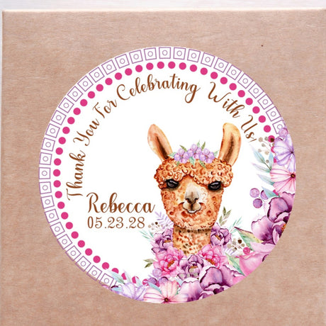 Watercolor floral llama birthday sticker design