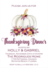White background Thanksgiving dinner invitation with burgundy floral pumpkin