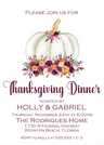 White background Thanksgiving dinner invitation with burgundy floral pumpkin