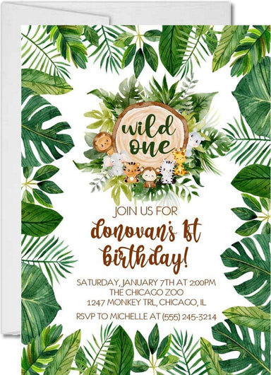 Wild One Safari First Birthday Party Invitations