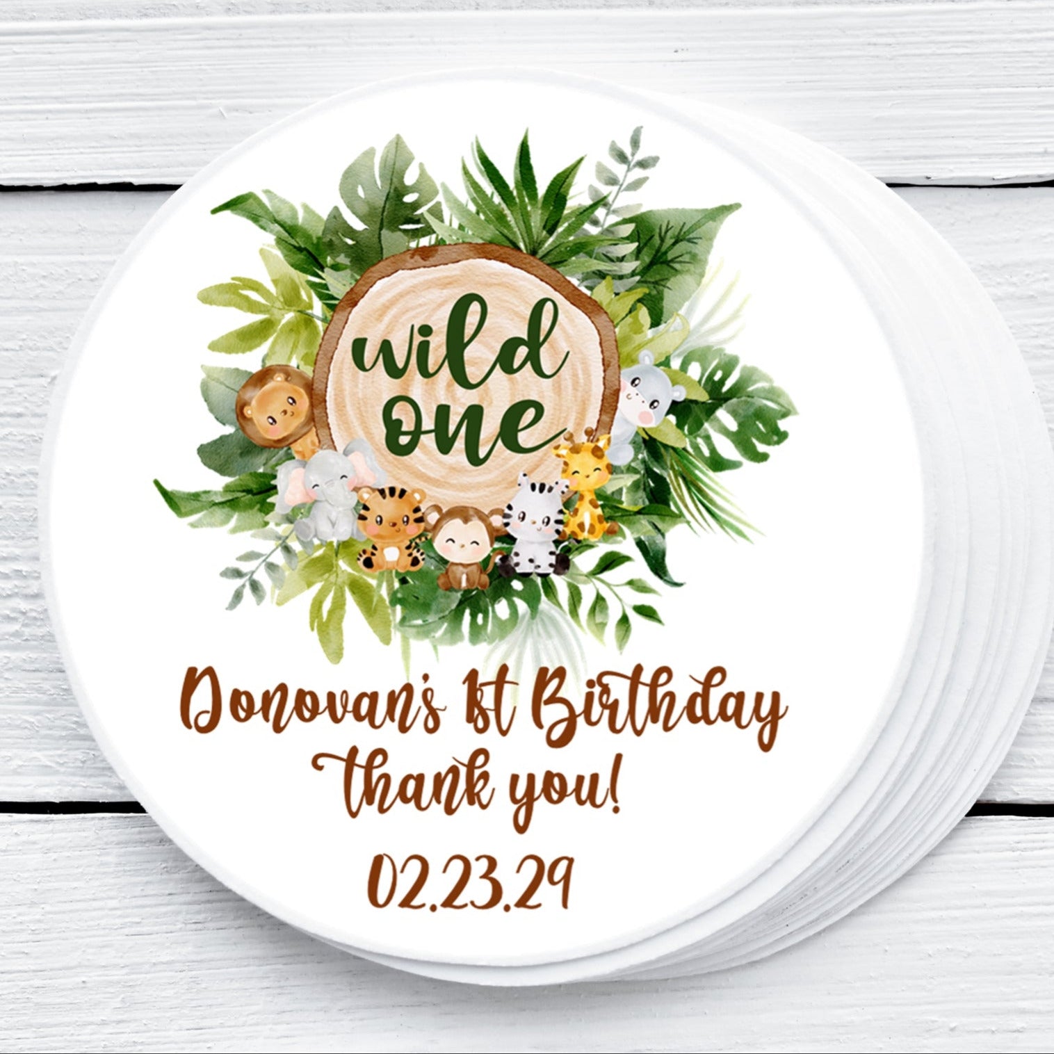 Safari Jungle Wild One Birthday Stickers