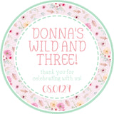 Wild and three birthday sticker boho floral wreath

