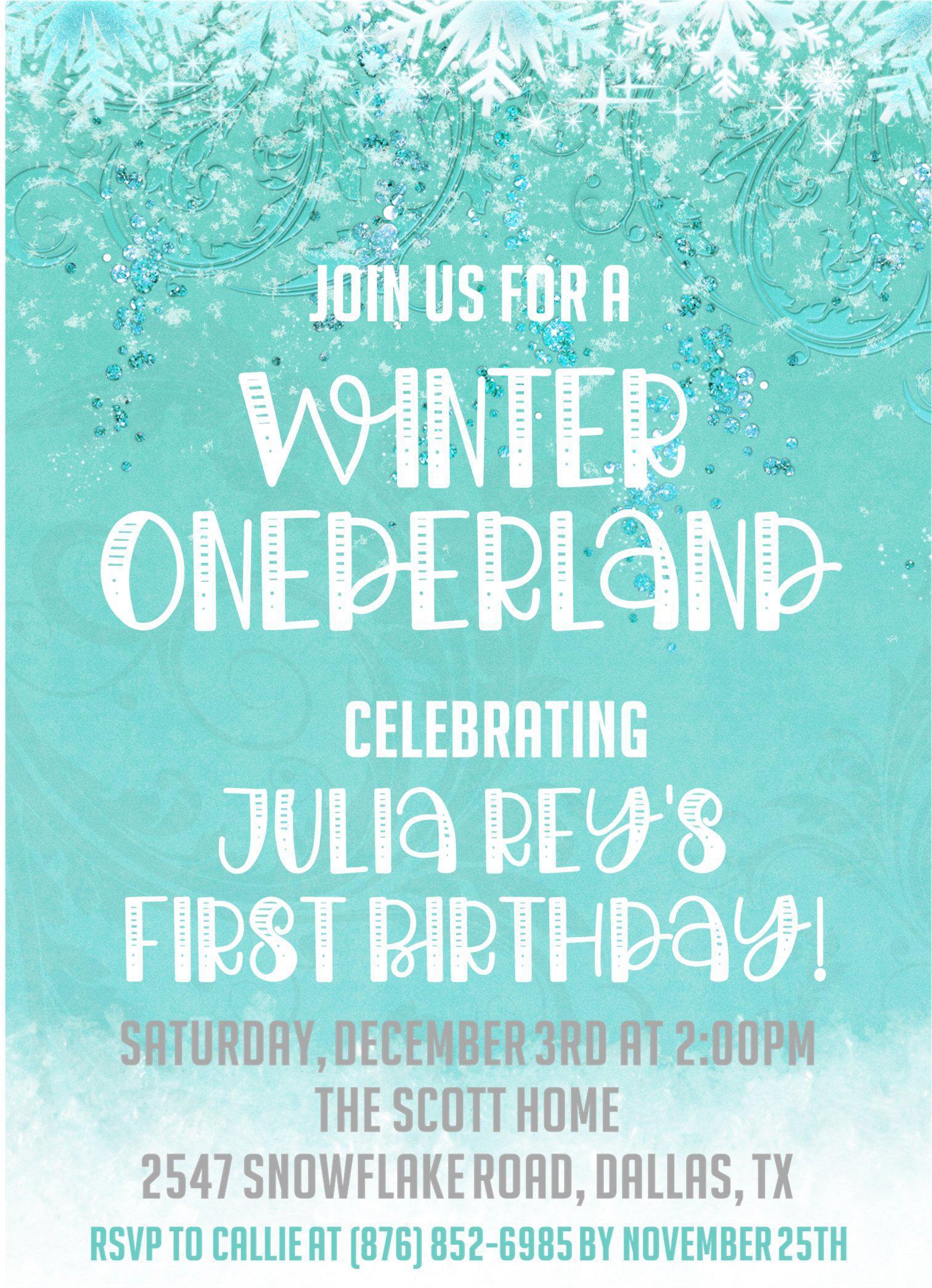 Winter Onederland 1st Birthday Party Invitations