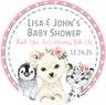Winter girls pink arctic animals baby shower sticker labels