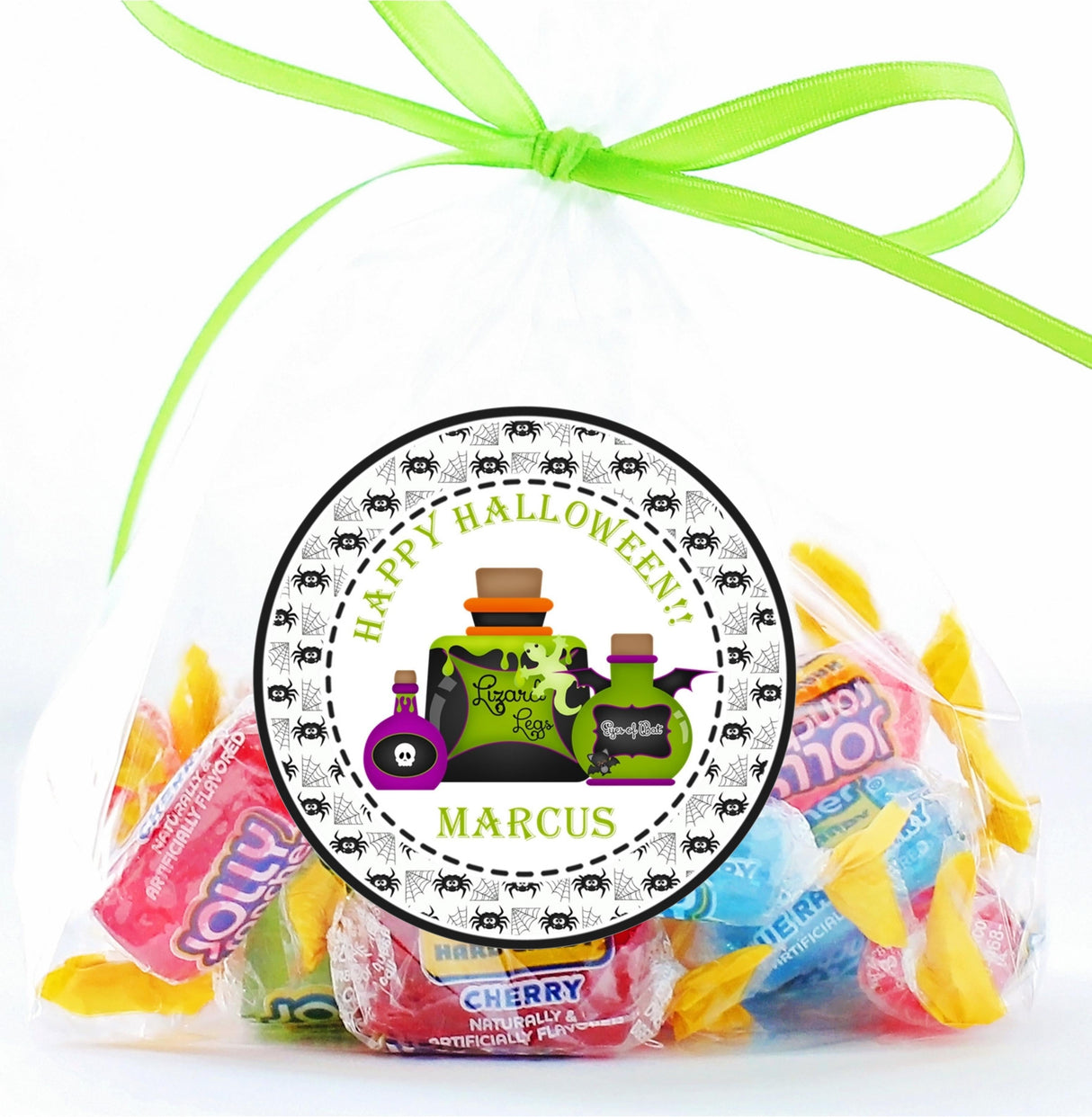 Witch potion themed Halloween party sticker