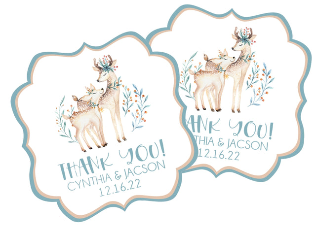 Woodland deer wedding thank you favor stickers