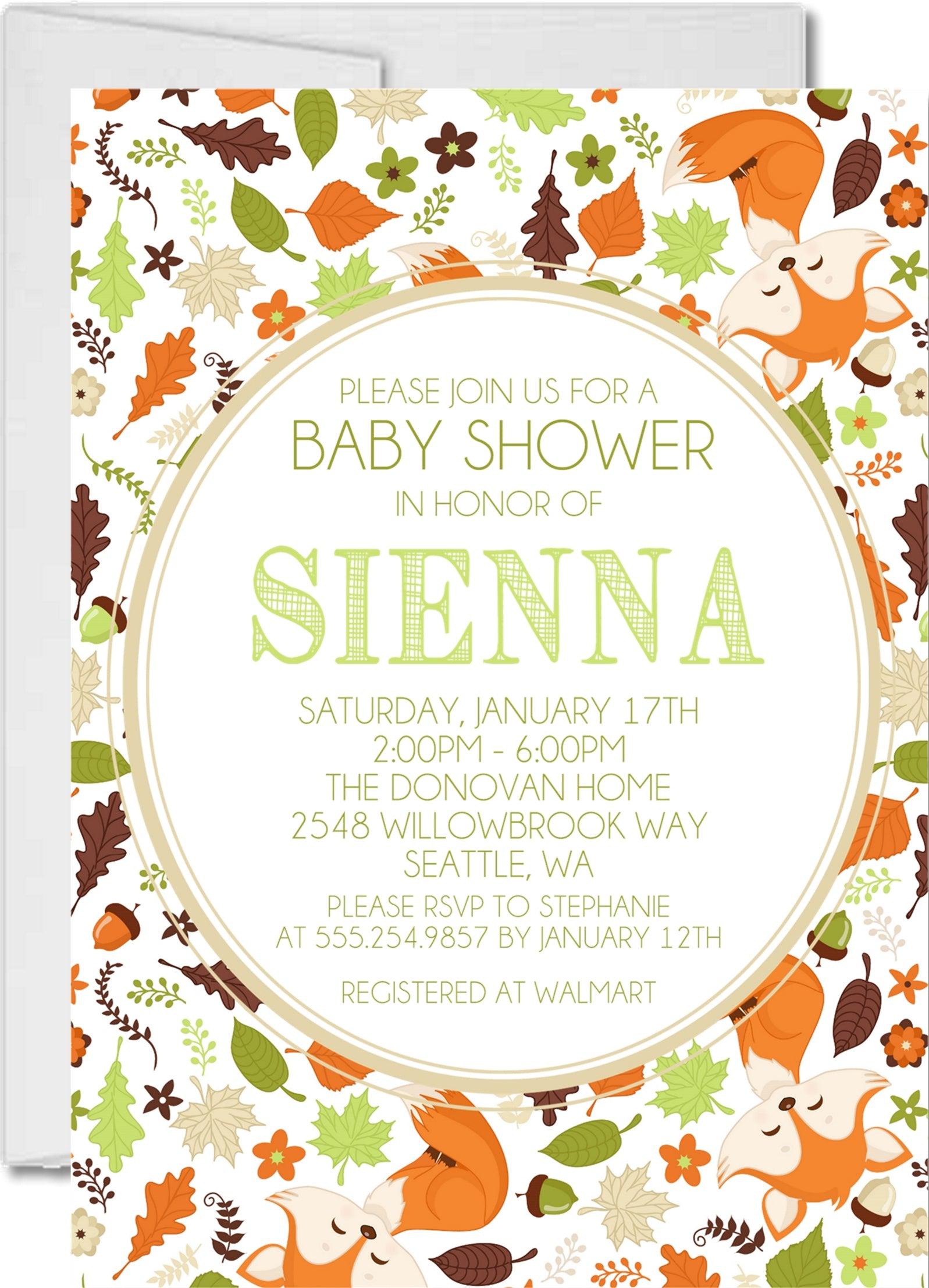 Woodlands Fox Baby Shower Invitations