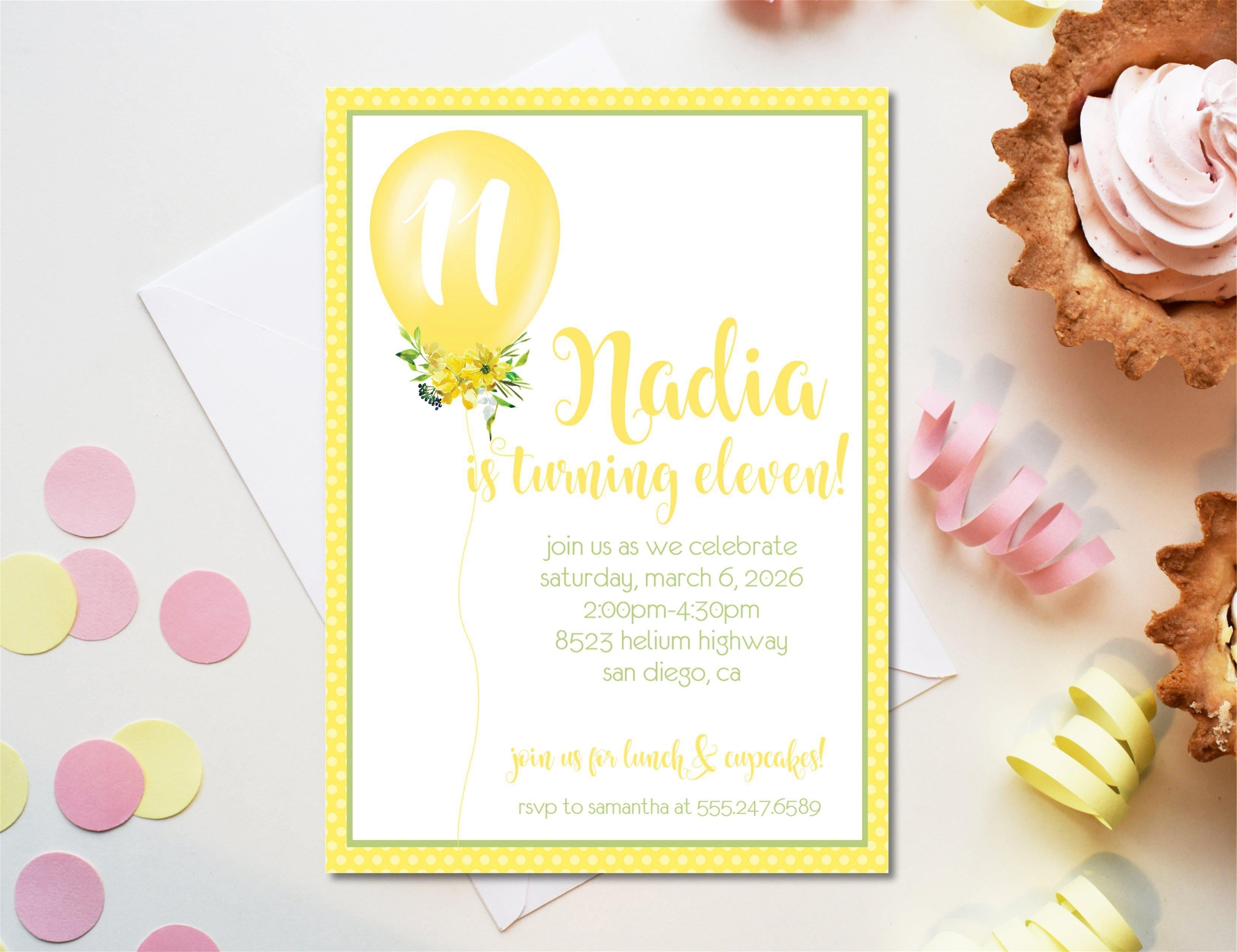 Yellow Balloon Birthday Party Invitations