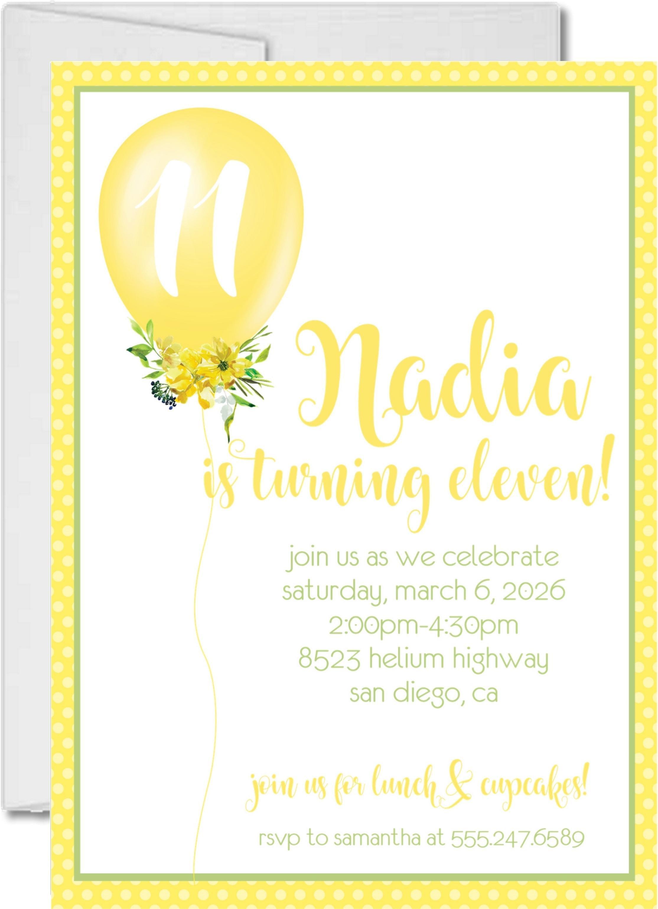 Yellow Balloon Birthday Party Invitations