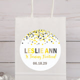 Yellow and grey confetti birthday sticker design