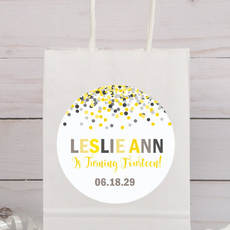 Yellow and grey confetti birthday sticker design