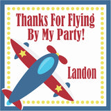 airplane birthday sticker with red blue plane and dotted border