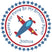 airplane birthday sticker with red blue plane and star border