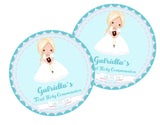 aqua girl first communion sticker