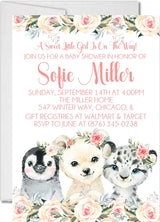 arctic animal baby shower invitations for girls
