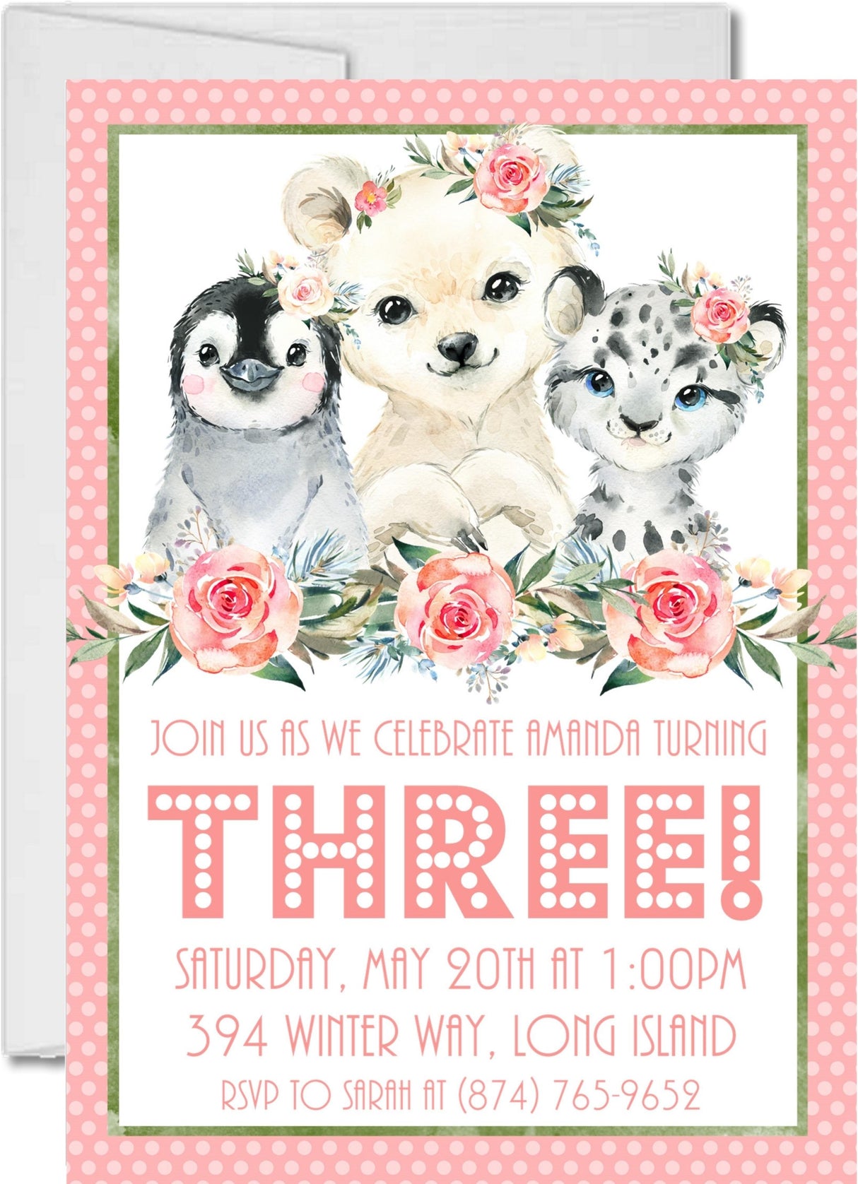 arctic animal birthday party invitations winter woodland design