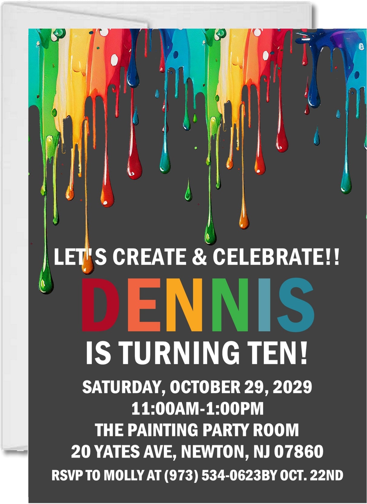 art birthday party invitations rainbow paint drip design
