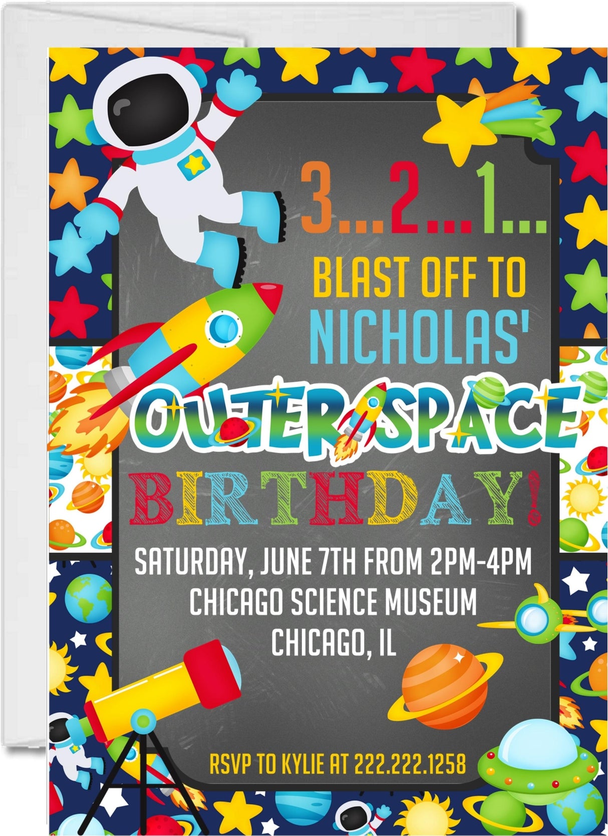 astronaut birthday invitations rocket ship space theme