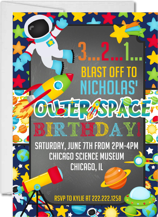 astronaut birthday invitations rocket ship space theme