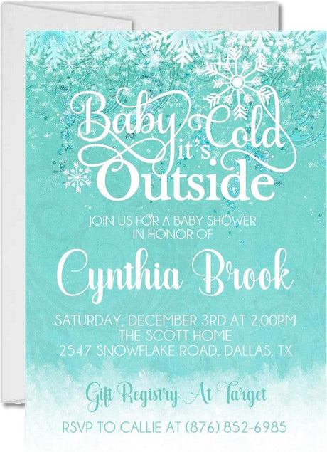 baby its cold outside baby shower invitations icy blue snowflake design