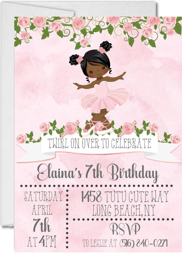 ballet birthday party invitations pink ballerina floral design