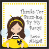 bee birthday sticker with girl on swing and buzzing bees design