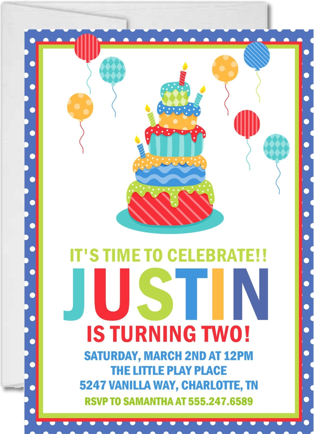birthday cake party invitations colorful tiered cake design