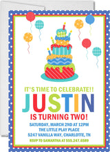 birthday cake party invitations colorful tiered cake design