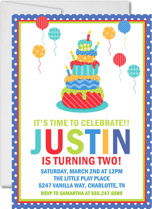 birthday cake party invitations colorful tiered cake design
