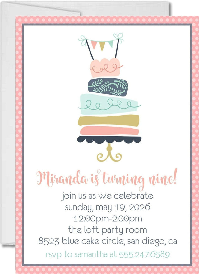 birthday cake party invitations elegant watercolor cake design