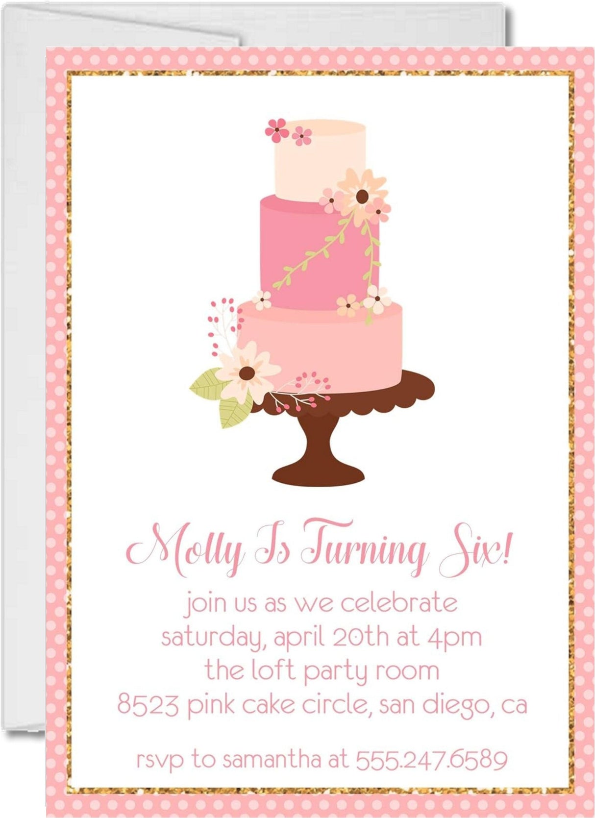 birthday cake party invitations pink cake design