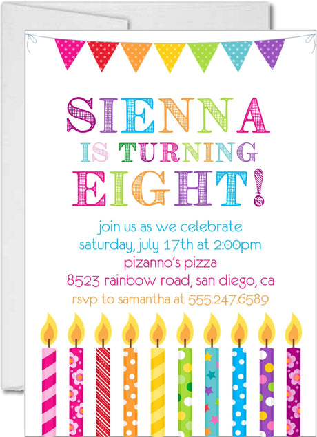 birthday candle party invitations colorful rainbow design