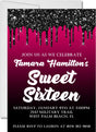 black and pink sweet 16 invitations glitter drip design