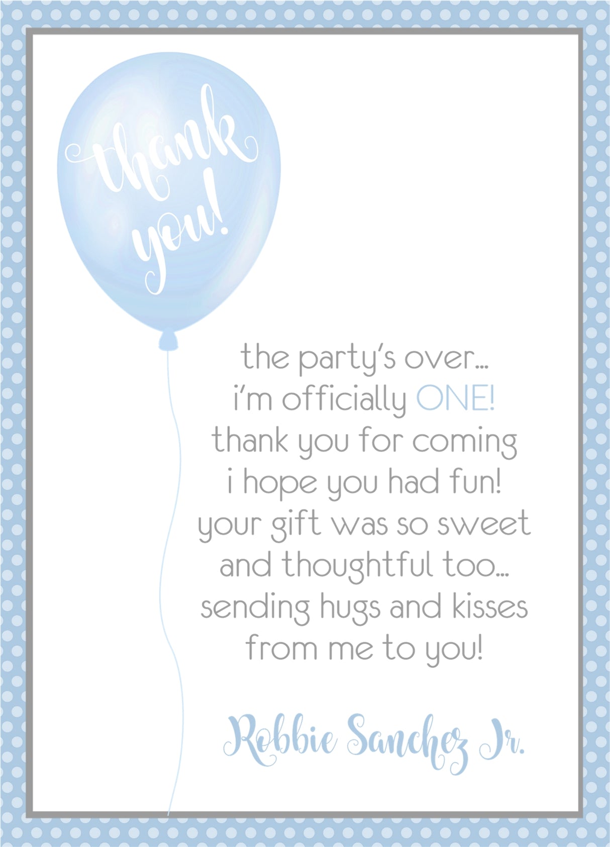 blue 1st birthday thank you notes