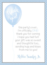 blue 1st birthday thank you notes