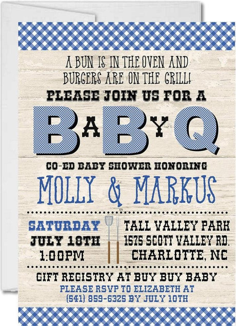 blue baby q invitations picnic cookout theme