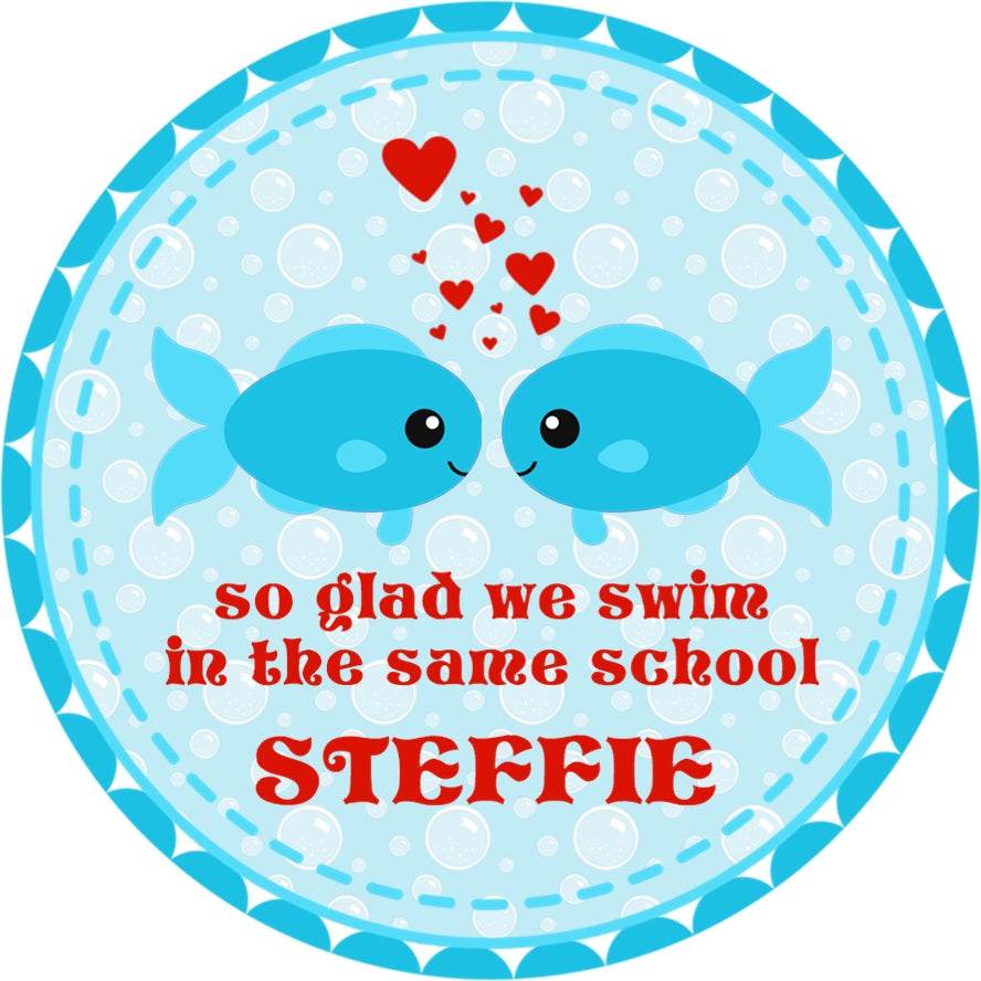 blue fish swim in the same school valentine sticker