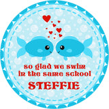 blue fish swim in the same school valentine sticker