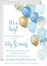blue gold balloon baby shower invitations modern celebration theme